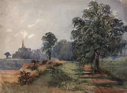 Buy David Cox Jr. (1809-1885) - Watercolour Painting - Trees & Church In Landscape • 250£
