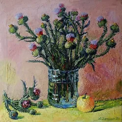 Buy Flowers Painting Original Art Impressionistic Oil Painting 19.6 X 19,6 In • 197.48£