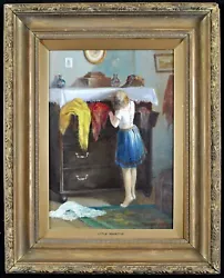 Buy EARLY 20th CENTURY INTERIOR  LITTLE INQUISITIVE  ANTIQUE ENGLISH OIL PAINTING • 0.99£