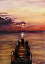Buy Original Painting. Jetty Sea Ocean Sunset. Fine Art.Signed K Eggleston • 19.99£