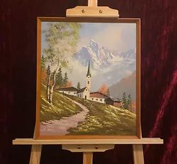 Buy Vintage Oil Painting Green Steeple Church By Mountain Art Signed By Artist • 29.99£