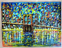 Buy Original Painting On Canvas Brooklyn Bridge New York City Cityscape Skyline Art • 240.12£