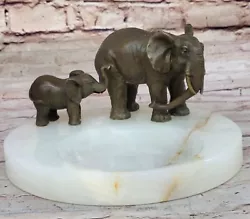 Buy Handcrafted Hot Cast Elephant And Calf Real Bronze Soap Dish Tray Sculpture Sale • 396.89£
