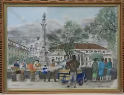 Buy Original Watercolour  Of A European Scene With Street Vendors By Cromber  • 14.50£