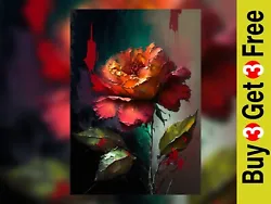 Buy Abstract Red Rose Flower, Print Of Original Oil Painting • 4.99£
