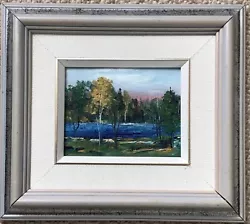 Buy Artist Joanne Modderman Miniature Contemporary Oil Sunset Over Wooded River • 28£