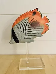 Buy Vtg Threadfin Butterfly Fish Handpainted Wood Lucite Base • 23.15£
