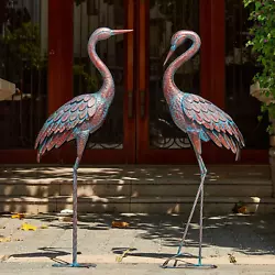 Buy Kircust Garden Crane Statues Patina Heron Decoy, Standing Metal Crane Sculptures • 277.73£