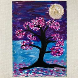 Buy ACEO ORIGINAL PAINTING Mini Collectible Art Card Signed Cherry Blossom Tree Ooak • 8.30£