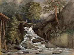 Buy WATERFALL IN LANDSCAPE Antique Watercolour Painting - 19TH CENTURY - SIGNED • 150£