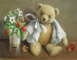 Buy Deborah Jones - Original Oil Painting - Teddy Bear With A Flower Still Life. • 275£