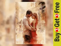 Buy Eternal Embrace: Muted City Kiss Watercolor Painting Print, Romantic Art • 4.99£