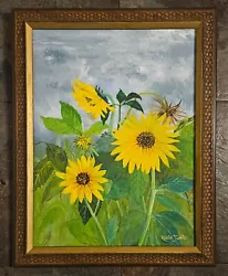 Buy Framed Vintage Acrylic Painting   Reach For The Sun   Sunflowers By Robin Jarvis • 69.99£