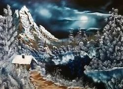 Buy Winter Moon Bob Ross Style Painting Oil On Canvas 18inch X 24inch Approx. • 55£
