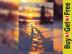 Buy Sunrise Over Snow Covered Field, Print Of Original Oil Painting 5 X7  • 4.49£