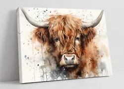 Buy Highland Cow Watercolour Splash Art -deep Framed Canvas Wall Art Print • 14.99£