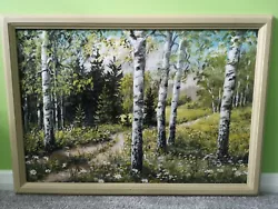 Buy Hand Painted Oil Painting On Hardboard Nature, Forest, Birchwood, Flowers  • 85£