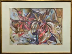 Buy Large 1970 Vintage Antique Abstract Still Life Pastel Painting 'Flowering Forms' • 239£