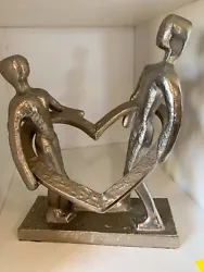 Buy Modernist Art Sculpture Silvertone Metal Art Couple Holding Heart Love Marriage • 13.94£