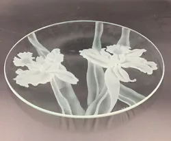 Buy Dorothy Thorpe Signed Artwork  Irises,  Sand Carved On Clear Glass Plate • 40.52£