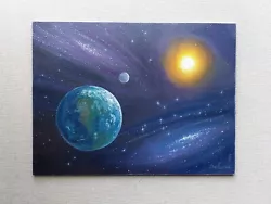 Buy Stars And Galaxies In Original Oil Painting,  Planet Earth, Moon And Sun ARTWORK • 72.62£