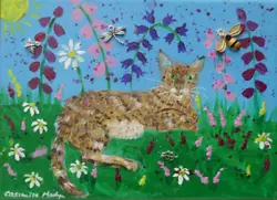 Buy Tabby Cat Among Flowers And Bees And Butterflies Size 5  X 7  By Casimira Mostyn • 14.99£