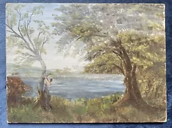 Buy Vintage Oil On Board Painting - Lakeside Scene, Mid-C20th, 8” X 6” • 14£