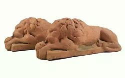 Buy Antique Terracotta Recumbent Lions - Continental - Late 19th/Early 20th Century • 1,130.51£