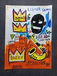 Buy Jean-Michel Basquiat Painting On Sheet (handmade) Signed And Stamped Mixed Media • 101.11£