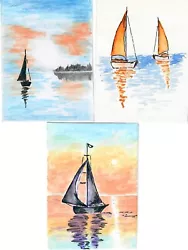 Buy ACEO  THREE SUNSET SAILBOATS  Charity Auction For The Love Of Paws Senior Pets • 6.61£