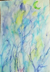 Buy Watercolour Painting Of Trees,Moon'In The Blue Woods'impressionist,new,original • 7£