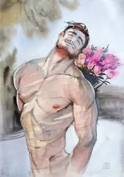 Buy Art Gay Watercolor  With Bouquet  13.8 X 9.8 Inches. artist Ivan Bubentsov  • 283.50£