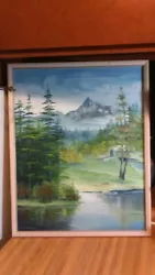 Buy Viola Doughtery Framed Painting On Canvas,mountain,trees,water,signed,vg! • 82.69£