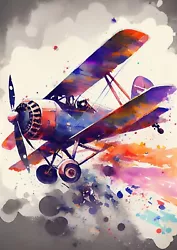 Buy Biplane Flying Through Clouds,  Print Of Original Watercolour Painting • 4.99£