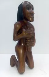 Buy Hand-carved Wood Sculpture Kneeling Bald Man Vintage Ethnic Figurine OOAK Unique • 70.28£