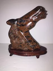 Buy Vintage Carved Natural Mahogany Obsidian Stone Horse Head W/ Wood Base 1.6lbs • 53.75£