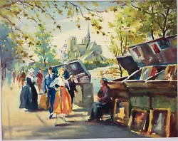 Buy Beautiful 1950s Painting Of A French Scene, Stalls By The Seine River • 50£