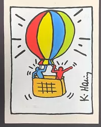 Buy Keith Haring Signed Abstract Painting On Paper - Hot Air Balloon  11.5” X 8.5” • 394.52£
