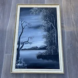 Buy Black And White Mountain Lake Forest Oil Painting Framed Signed Mchikanga • 37£