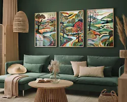 Buy Rainbow Hills And Trees Landscape, Set Of Three Art Print Painting Poster • 15£