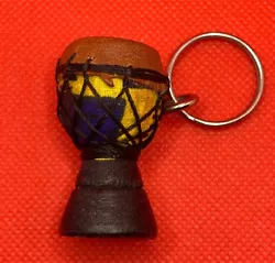 Buy Wooden African Djembe Drum Keychain - Carved, Fabric, Goat Skin, And Rope 1 Pc • 6.62£