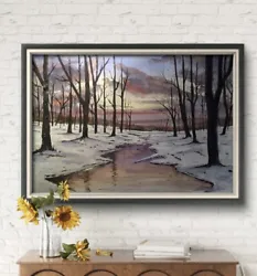 Buy Bob Ross Style Forest Watercolor Mountains Painting Large Art Tree Painting • 393.75£