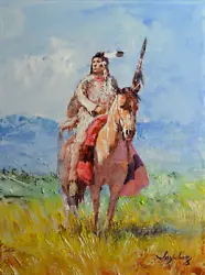 Buy JAY JACK JUNG (1955) Original Native American On Horse Acrylic Painting Signed • 480.25£