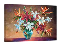 Buy Ol Paint Lilies In Colous Reprinted On Framed Canvas Wall Art Decor • 55.49£