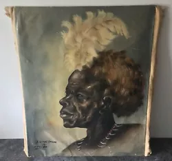 Buy 1960s Oil On Canvas African WARRIOR CHIEF BAKUBA CONGO CONGO TENGE JOSEPH • 200£