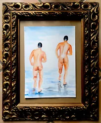 Buy +++ORIGINAL WATERCOLOR PAINTING GAY MALE NUDE   DRAWING Authenticity Certificate • 57.05£