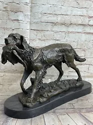 Buy Bronze Sculpture Shaggy Dog Captures Bird Marble Base Figurine Barye Home Sale • 267.34£