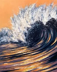 Buy Original Wave Sunset Oil Painting Impasto Seascape Ocean Beach Sunset Wall Art • 73.59£