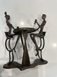 Buy Bronze Abstract Statue Man & Woman Drinking Wine At Cafe Table Sculpture • 53.74£