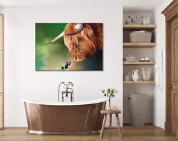 Buy Highland Cow And Flower Painting Large A2 Canvas Harmony FREE DELIVERY • 19.99£